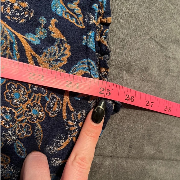 Lucky Brand Boho Navy Paisley Faux Wrap Peplum Blouse Long Sleeve Ruffle Neck XL - Picture 9 of 10